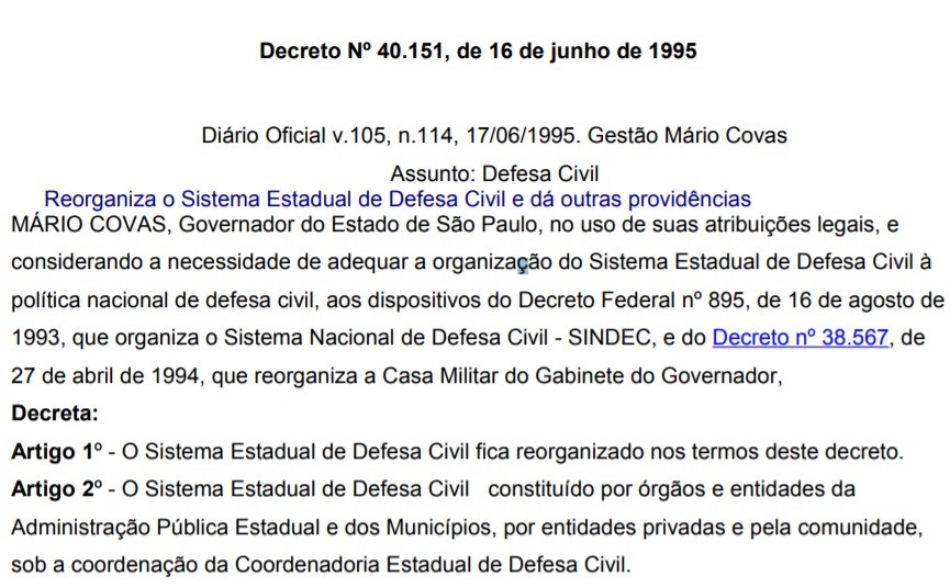 Decreto Nº 40.151, de 16 de junho de 1995