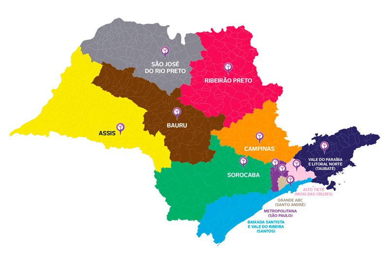 Um mapa colorido apresenta as divisões regionais de uma área geográfica, possivelmente no Brasil. Os diferentes territórios são representados por cores diferentes, e cada região possui um nome, indicando sua localização geográfica específica. Pontos marcados aparecem dentro dos limites regionais, possivelmente indicando centros urbanos ou importantes locais administrativos. A representação gráfica facilita a visualização das divisões territoriais. Um mapa colorido apresenta as divisões regionais de uma área geográfica, possivelmente no Brasil. Os diferentes territórios são representados por cores diferentes, e cada região possui um nome, indicando sua localização geográfica específica. Pontos marcados aparecem dentro dos limites regionais, possivelmente indicando centros urbanos ou importantes locais administrativos. A representação gráfica facilita a visualização das divisões territoriais.